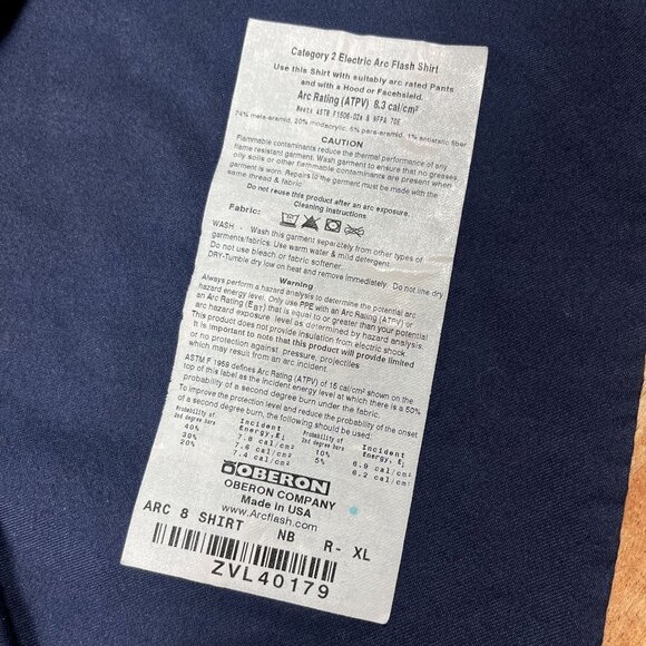 Oberon Arc 8 Shirt Mens XL Long Sleeve Navy Blue Category 2 Electrician - Picture 4 of 11